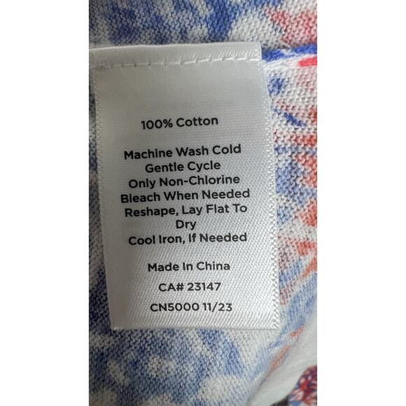 Talbots Medium Cotton Lightweight Sweater Orange Blue Coral Pattern Long Sleeve - Picture 7 of 9